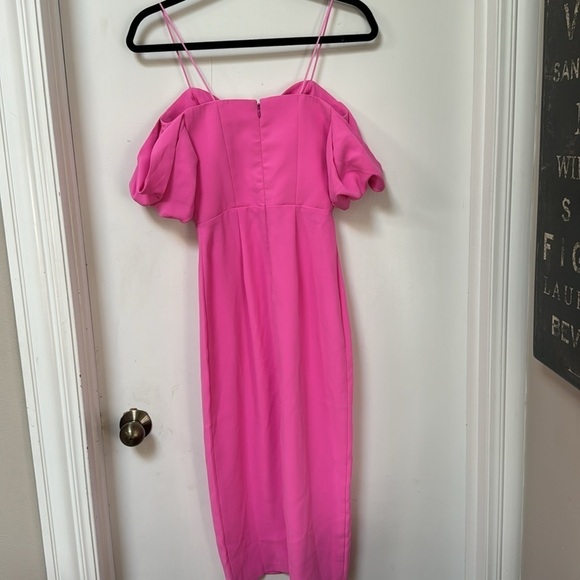 Amanda Uprichard Victoria Off Shoulder Midi Dress Aster Pink XS - Picture 9 of 9